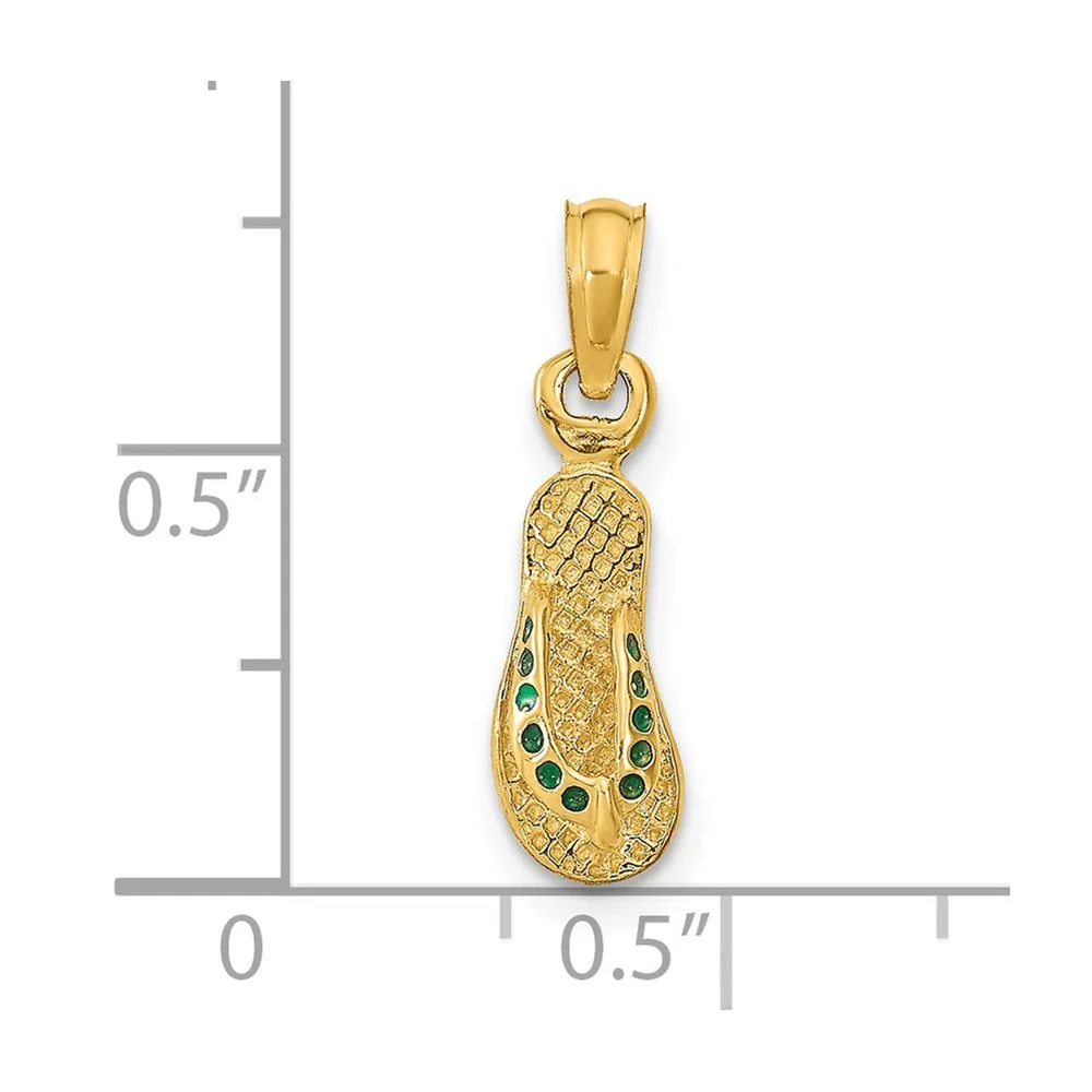 14k  3D W/ Green Enamel Single Flip-Flop Pendant