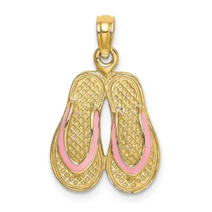 14k  3D W/ Pink Enamel Double Flip-Flop Charm
