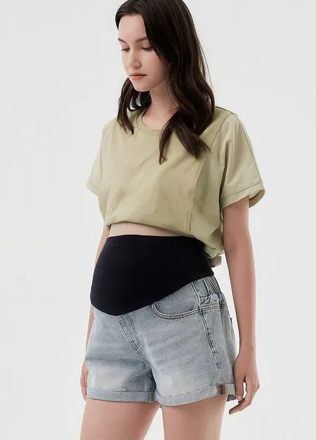 241515B1 Cuffed Maternity Denim Shorts