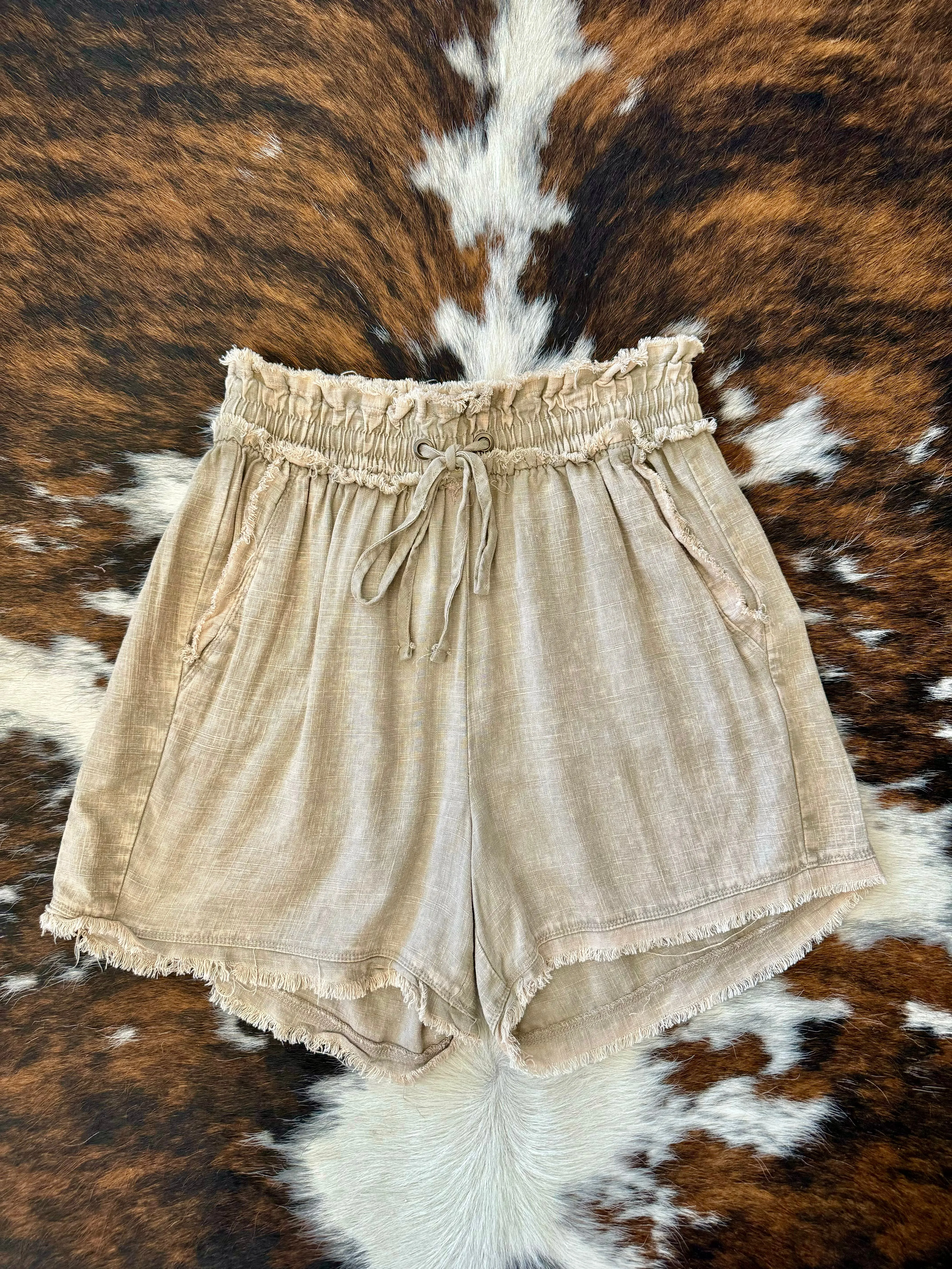 50% Off - Little Do You Know Beige Linen Shorts