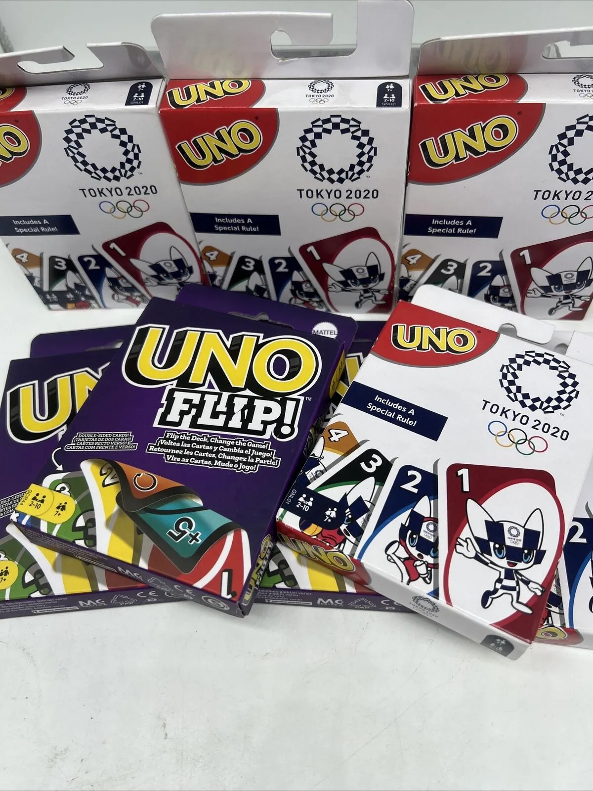 (8) UNO Olympic Games Tokyo 2020 Card Game Uno Flip Bulk Rare Mattel Party Pack