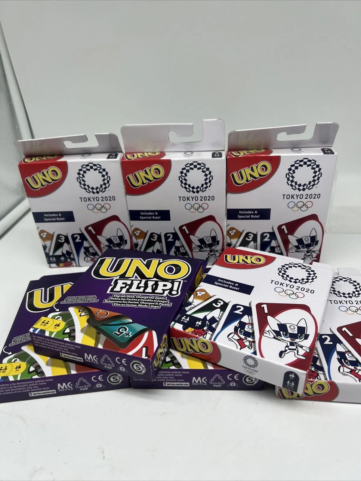 (8) UNO Olympic Games Tokyo 2020 Card Game Uno Flip Bulk Rare Mattel Party Pack