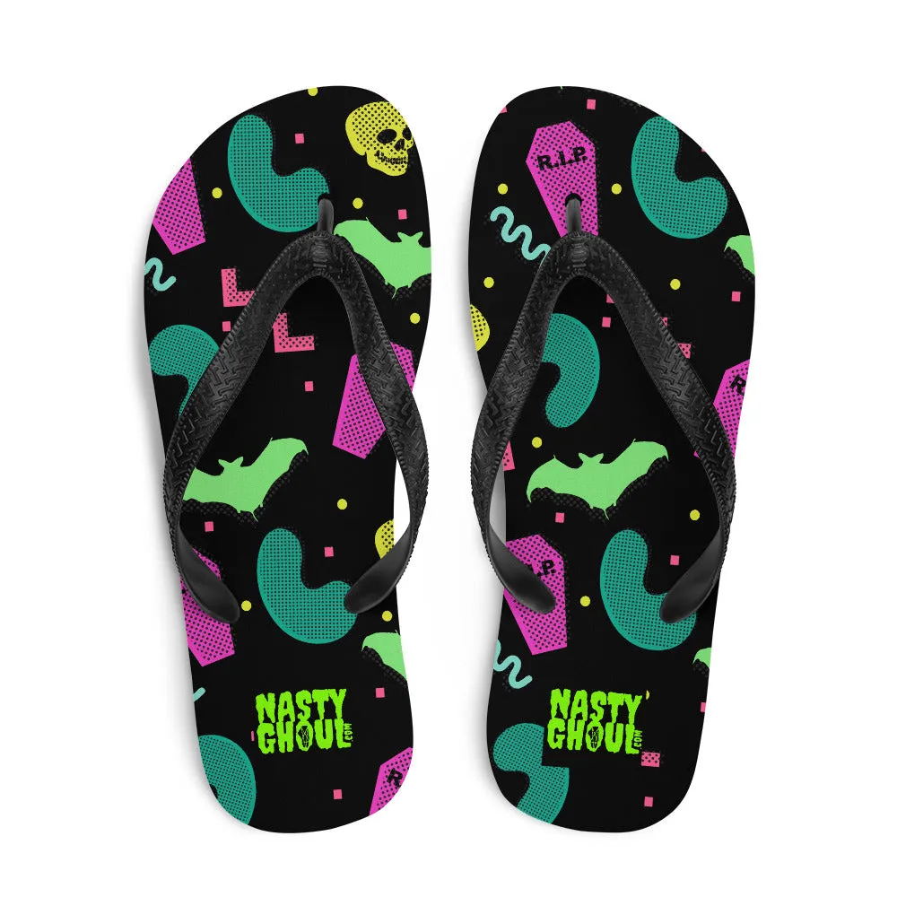 90s Goth Style Pattern Flip-Flops / All Over Print