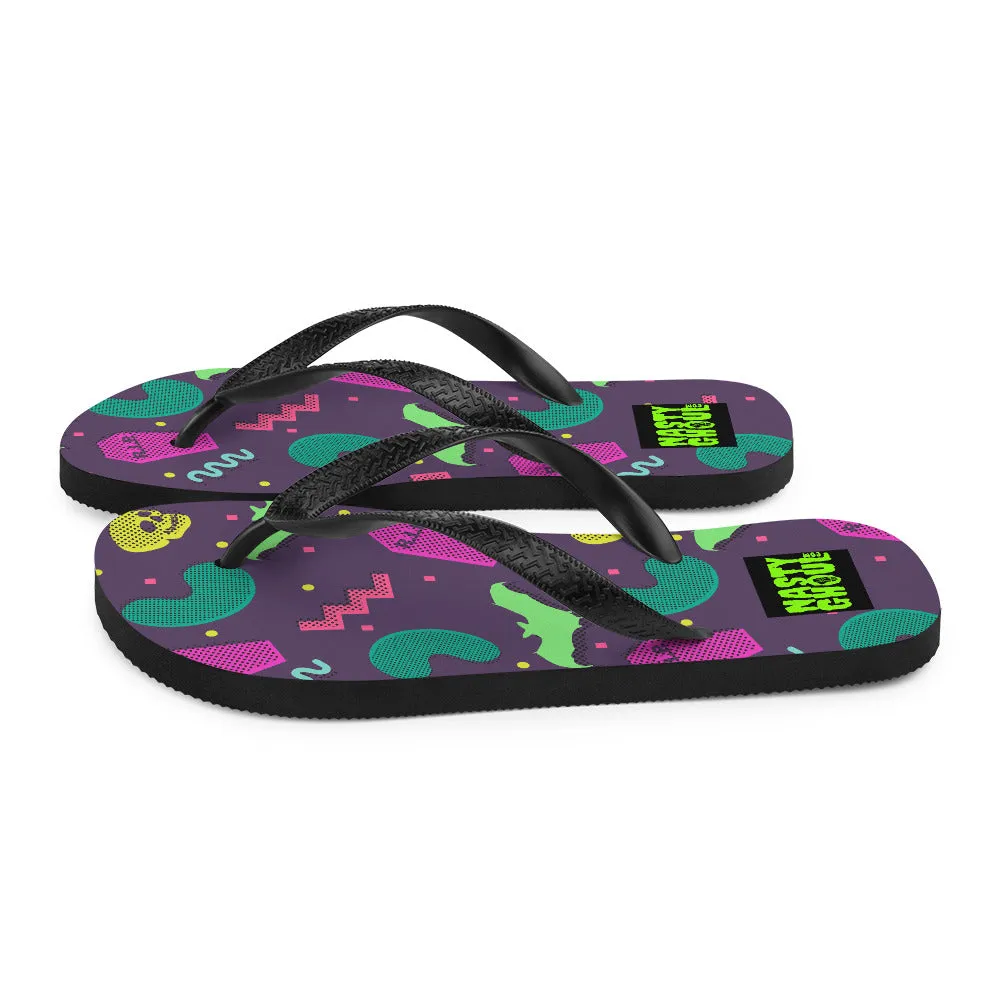 90s Goth Style Pattern Flip-Flops / All Over Print