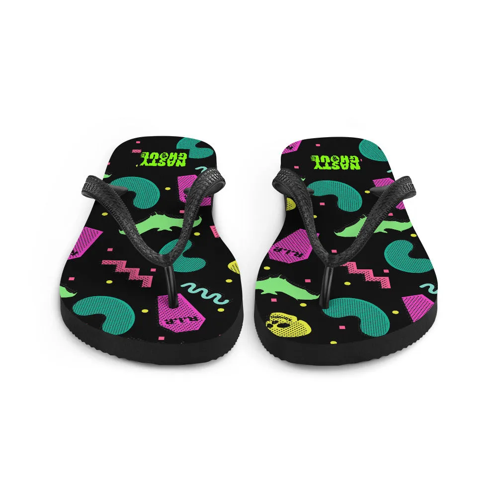 90s Goth Style Pattern Flip-Flops / All Over Print