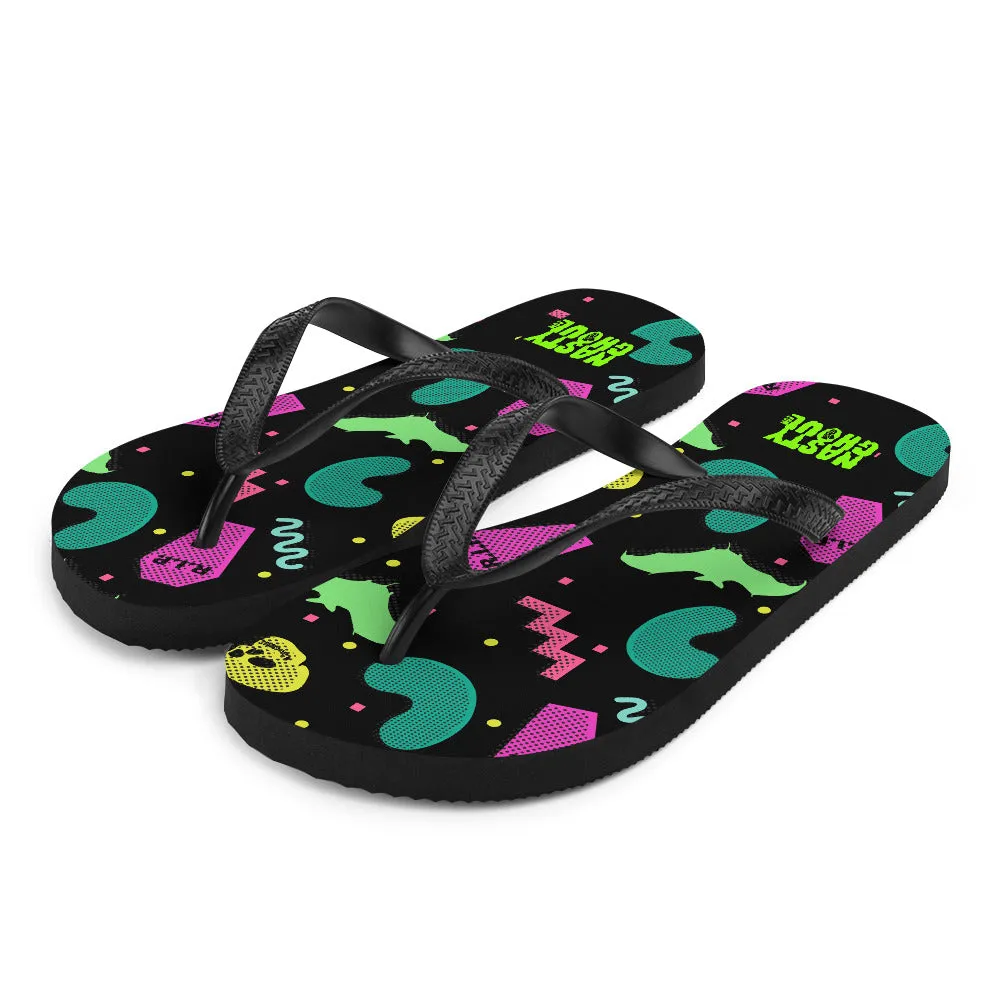 90s Goth Style Pattern Flip-Flops / All Over Print