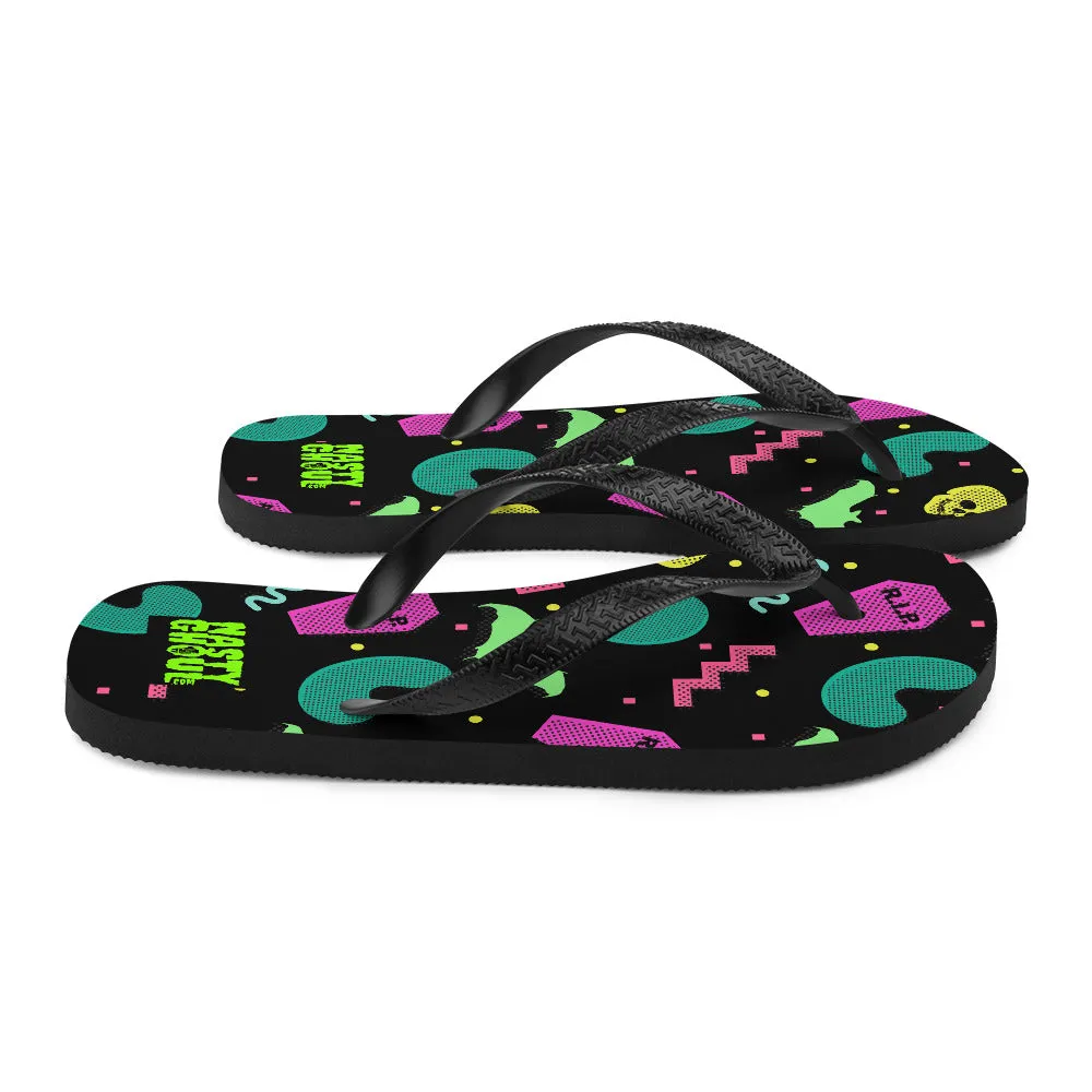 90s Goth Style Pattern Flip-Flops / All Over Print