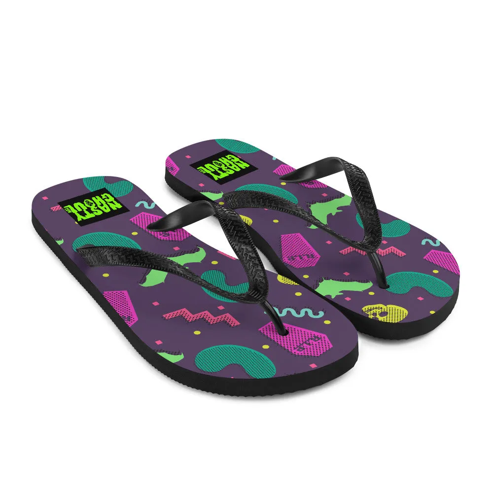 90s Goth Style Pattern Flip-Flops / All Over Print