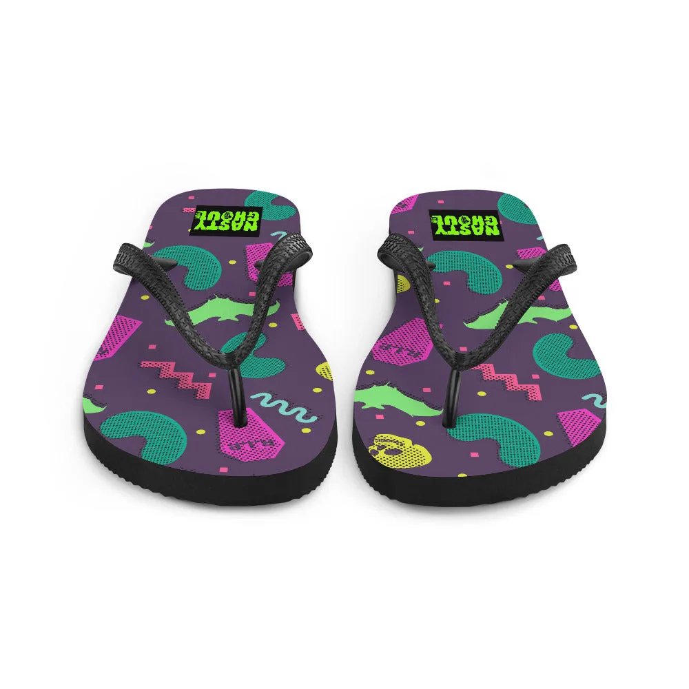 90s Goth Style Pattern Flip-Flops / All Over Print