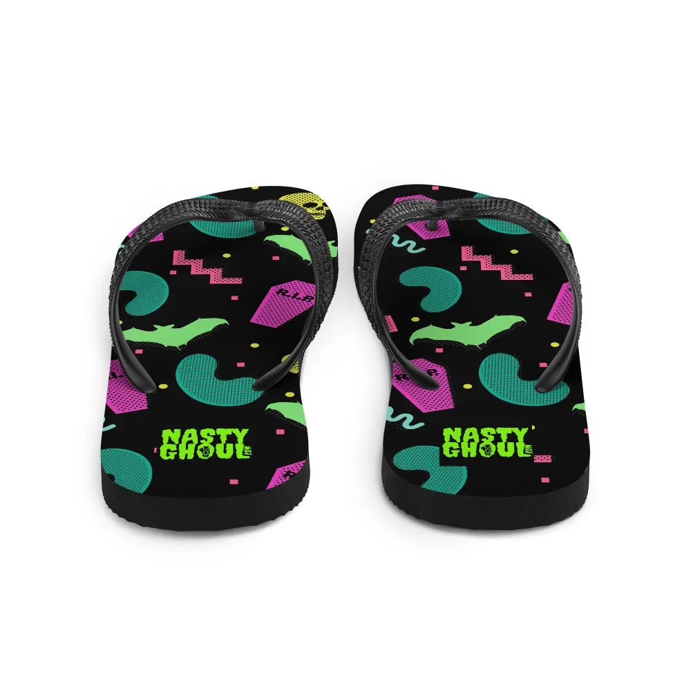 90s Goth Style Pattern Flip-Flops / All Over Print