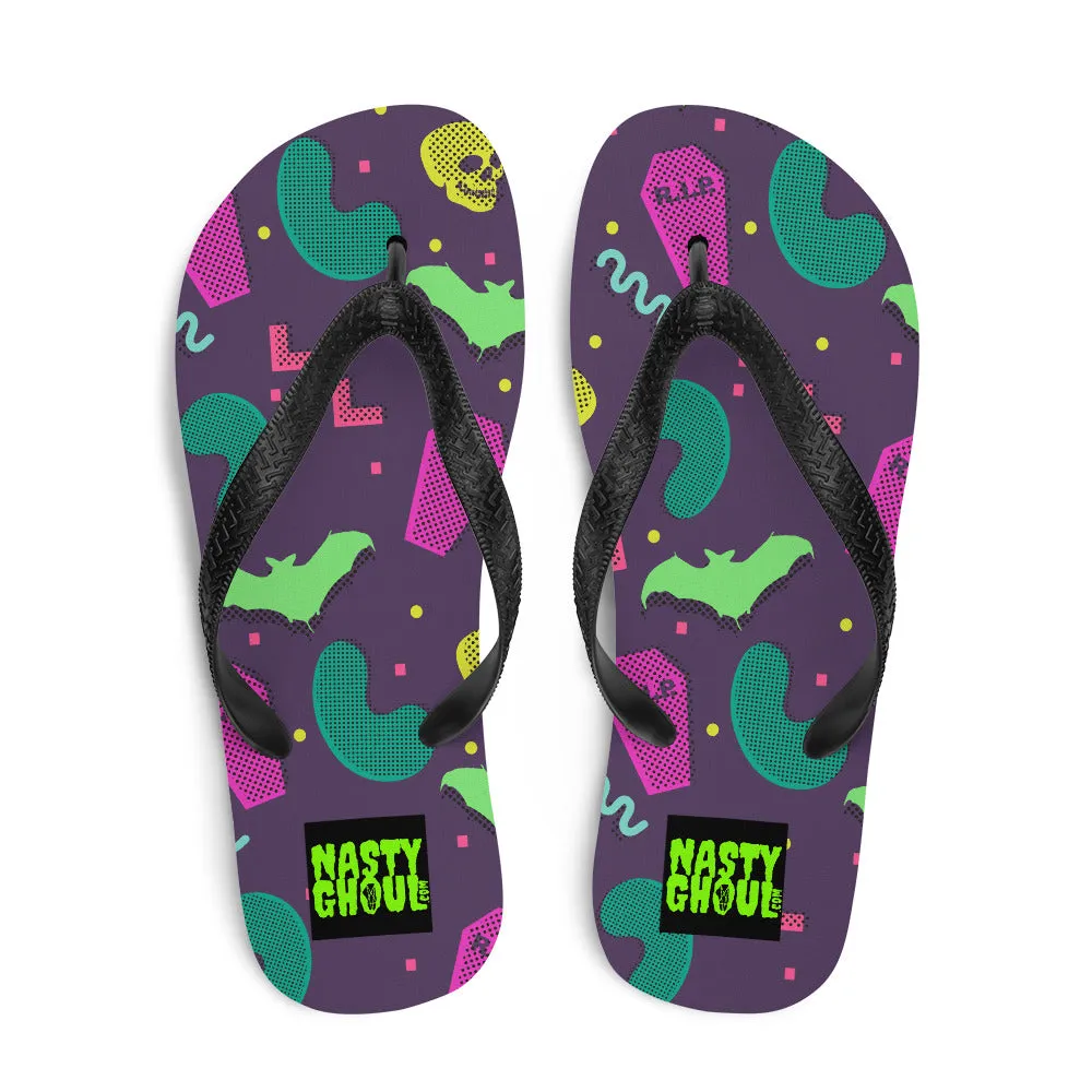 90s Goth Style Pattern Flip-Flops / All Over Print