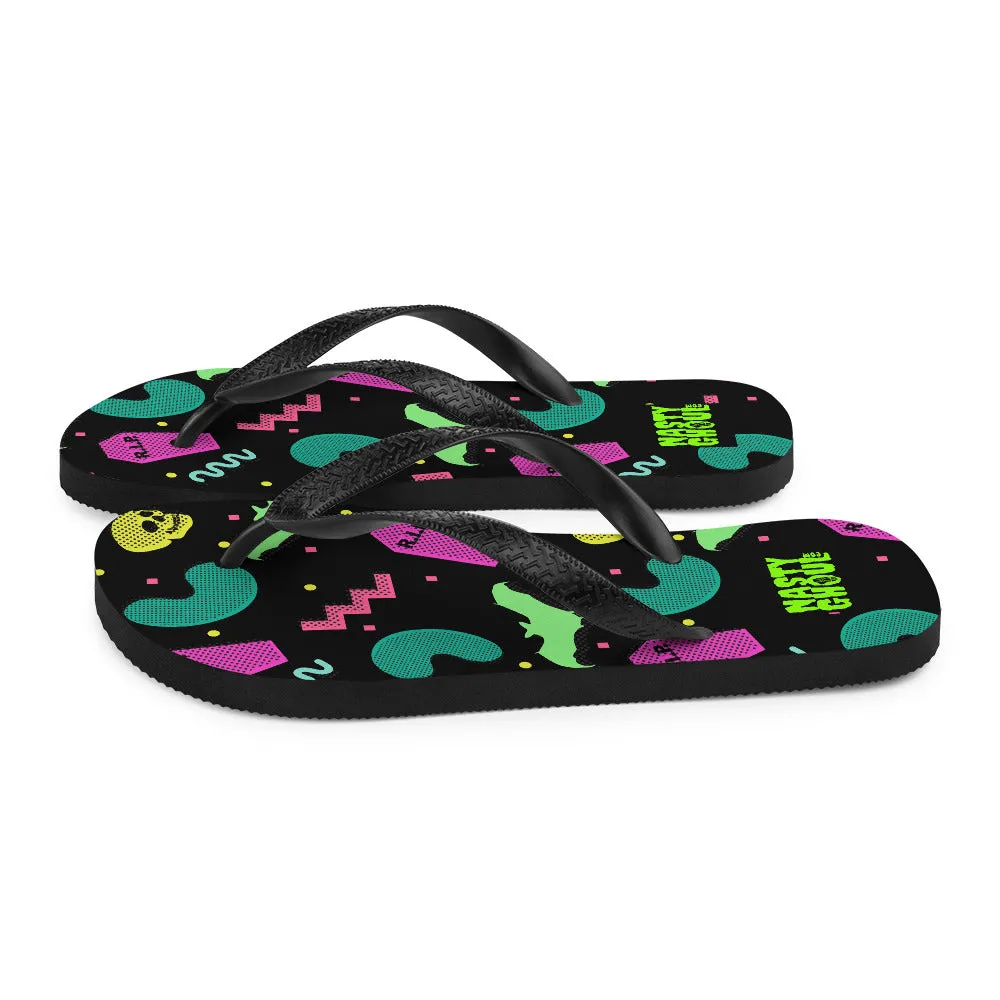 90s Goth Style Pattern Flip-Flops / All Over Print