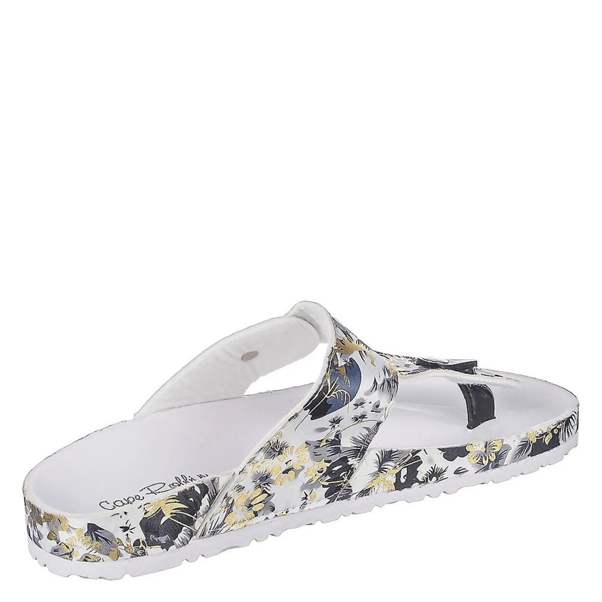 AIXA-JH-1 Thong Sandal Black Floral/Gold/White