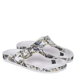 AIXA-JH-1 Thong Sandal Black Floral/Gold/White