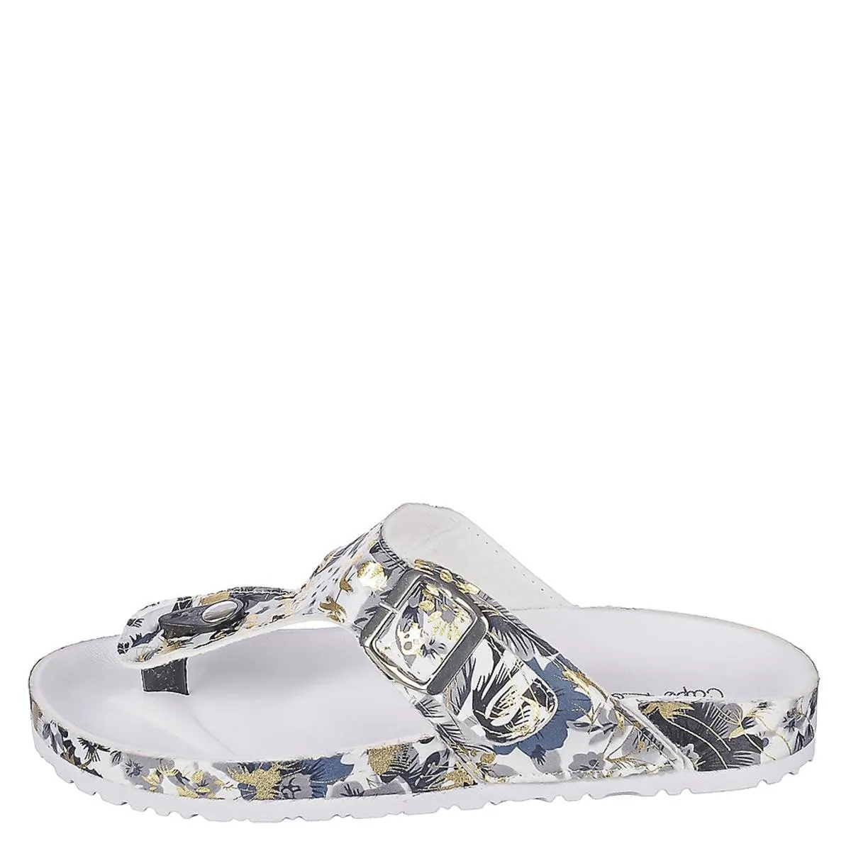 AIXA-JH-1 Thong Sandal Black Floral/Gold/White
