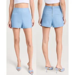 Alice   Olivia Donald High-Waist Linen-Blend Shorts Blue Women’s Size 0