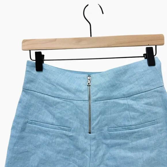 Alice   Olivia Donald High-Waist Linen-Blend Shorts Blue Women’s Size 0