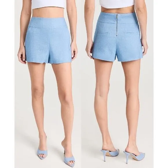 Alice   Olivia Donald High-Waist Linen-Blend Shorts Blue Women’s Size 0
