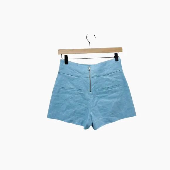 Alice   Olivia Donald High-Waist Linen-Blend Shorts Blue Women’s Size 0