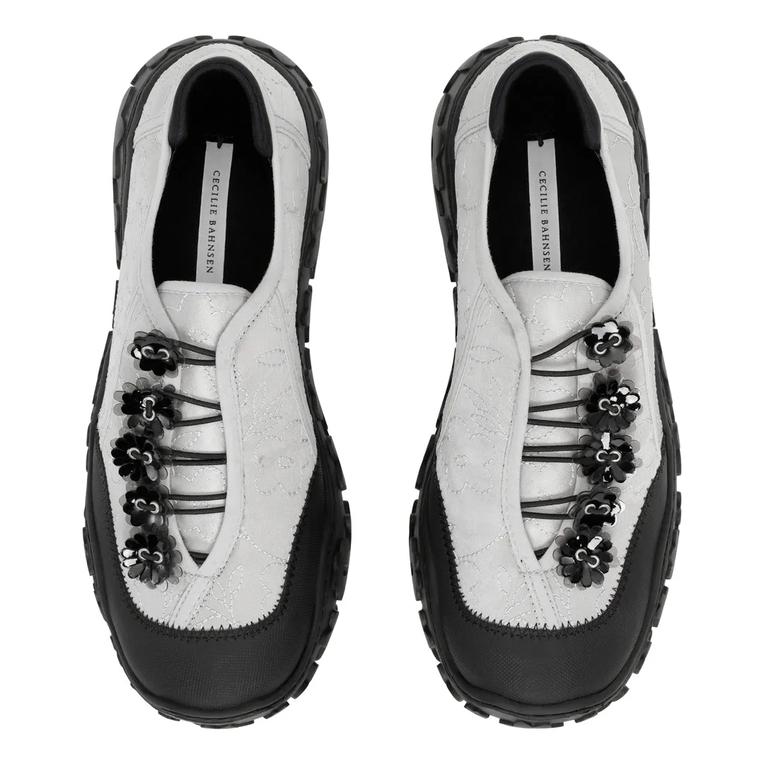 ALINA | SNEAKER EMBROIDERED SATIN GREY