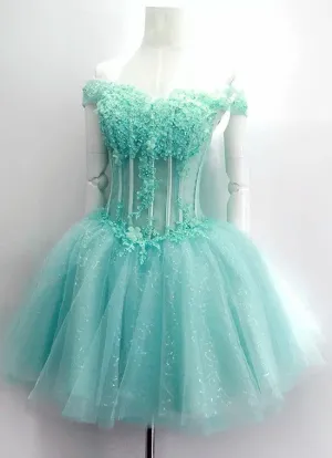 Beautiful Mint Green Tulle Sweetheart Short Prom Dress, Party Dress