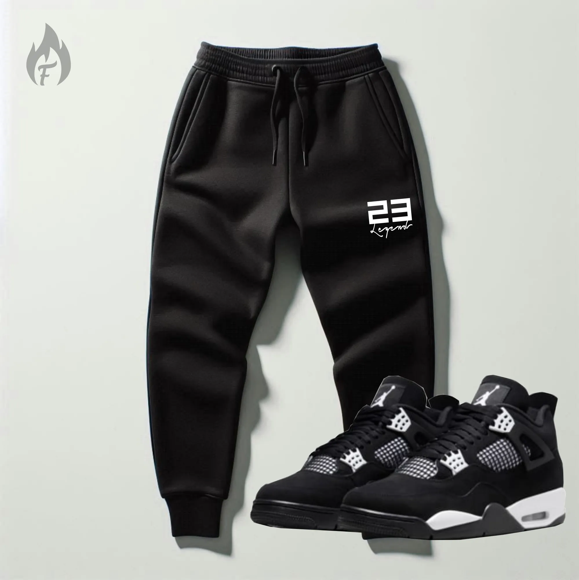 Black 23 Legend Sweatsuit To Match Air Jordan Retro 4 Thunder Black White Sneaker Hoodie and Joggers Set