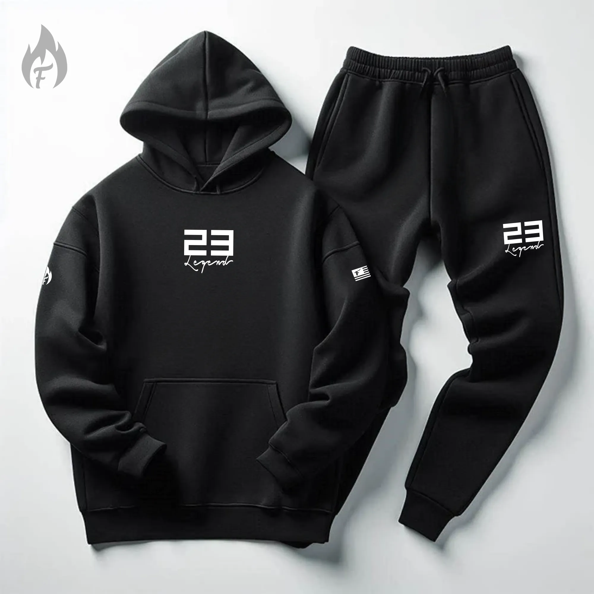 Black 23 Legend Sweatsuit To Match Air Jordan Retro 4 Thunder Black White Sneaker Hoodie and Joggers Set