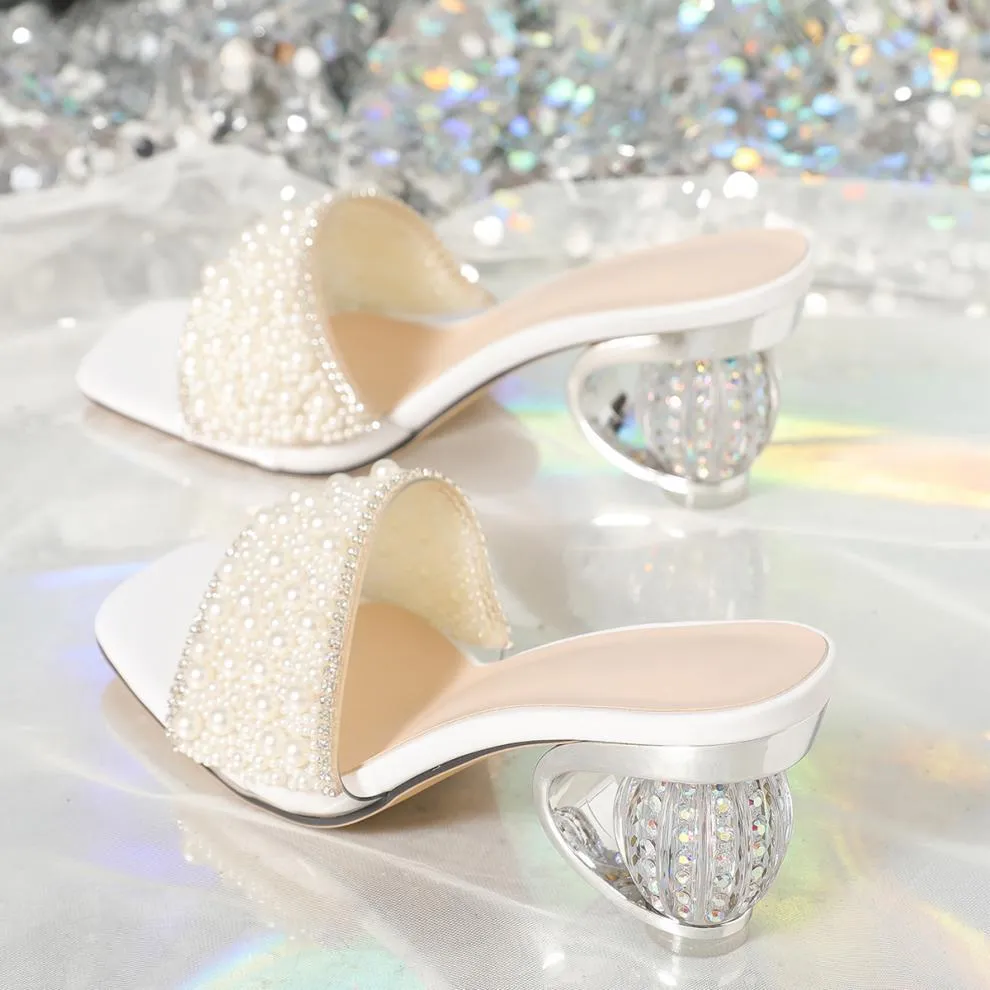 Bow Chunky Heel Sandals Square Open