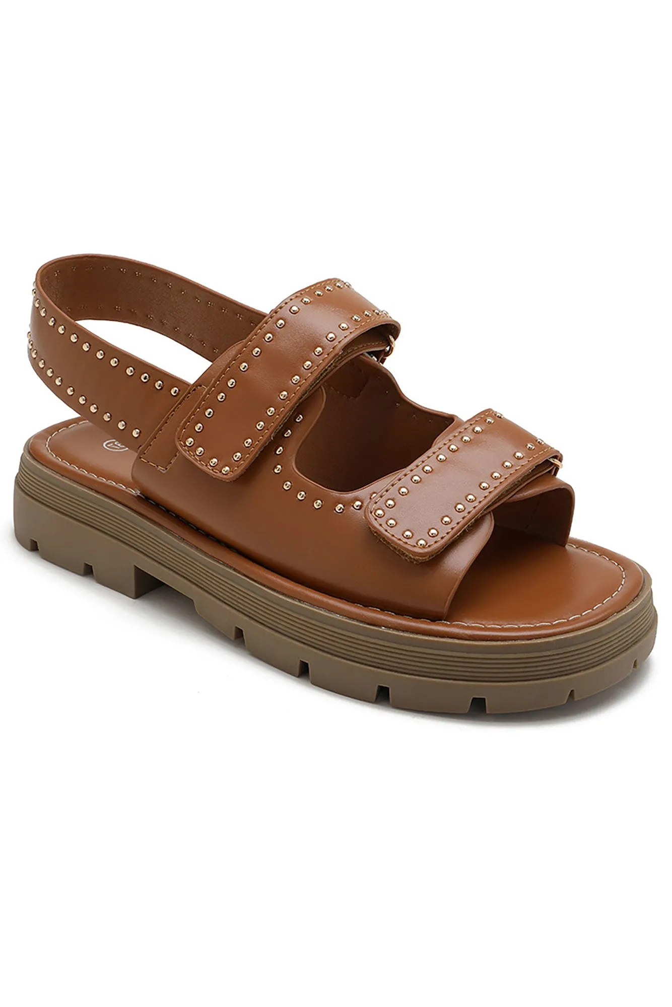 Briella Camel Leather Look Chunky Sandals