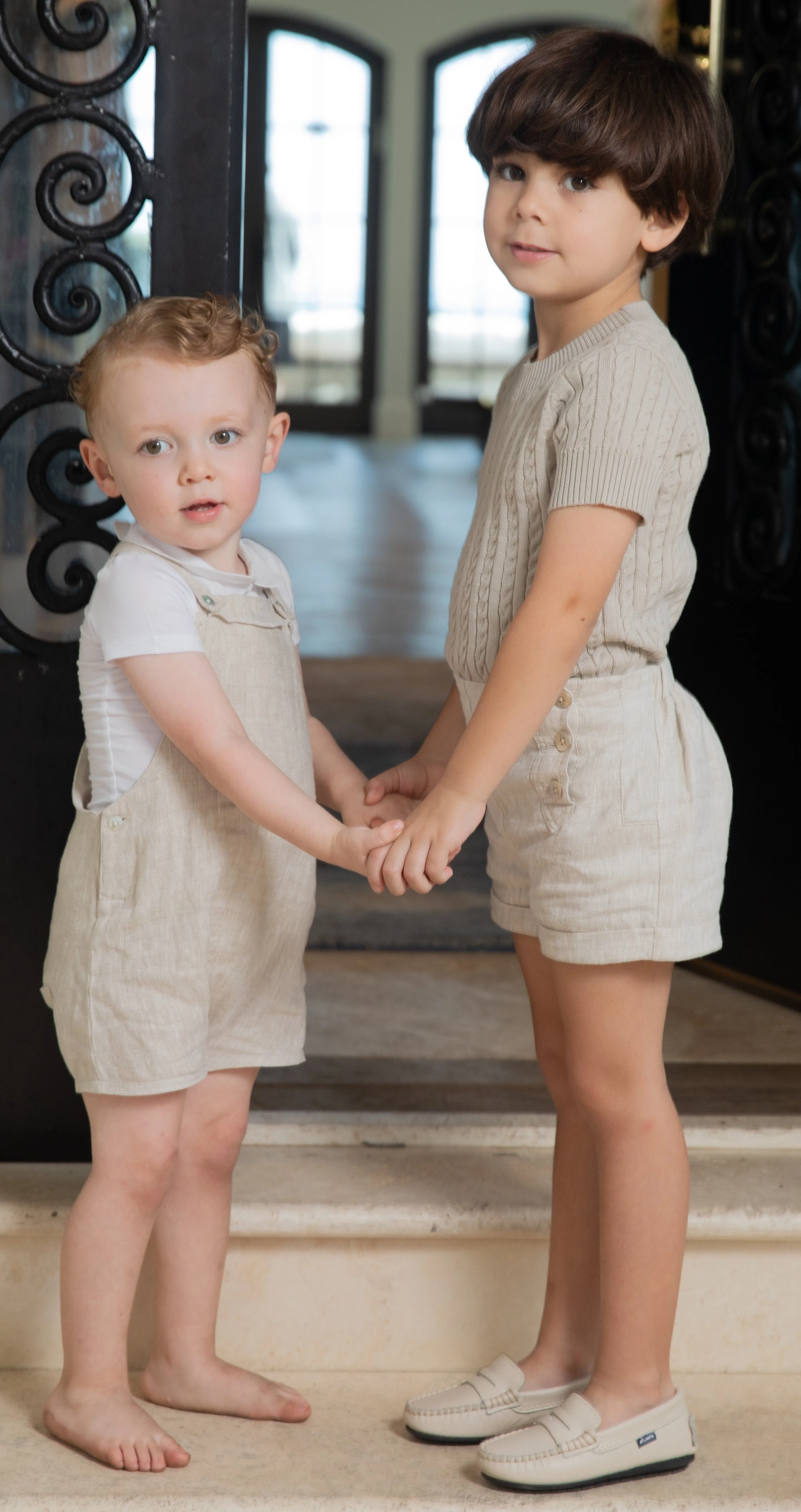 Button sand linen pull on shorts by Coco Blanc