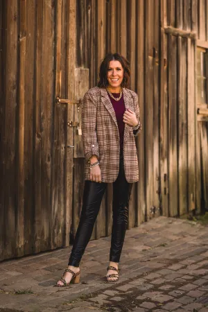 Camel   Wine Checkered Blazer