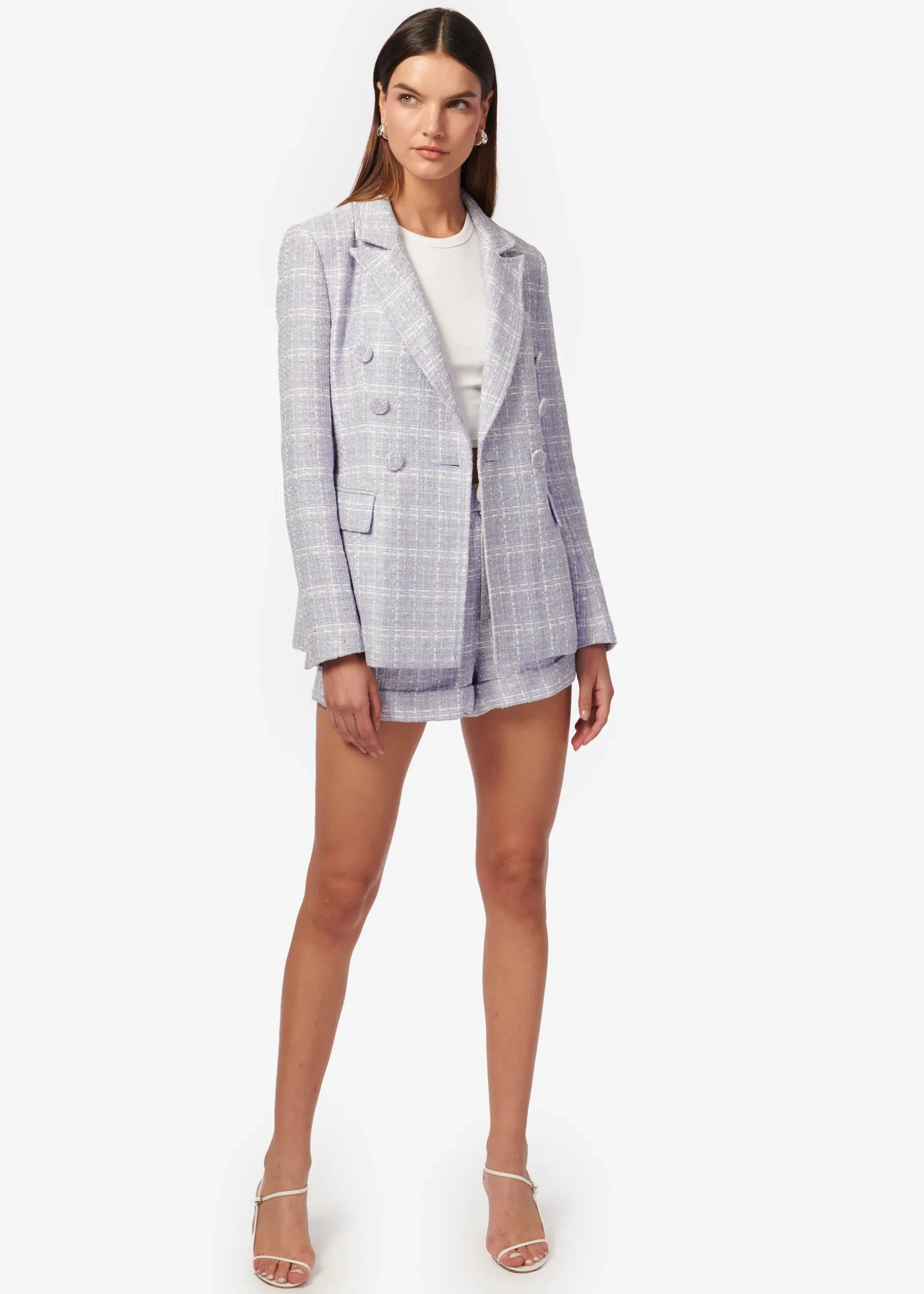 Casey Boucle Short in White/Delphinium