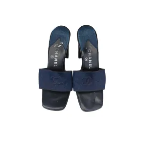 Chanel Denim Logo Chunky Heels