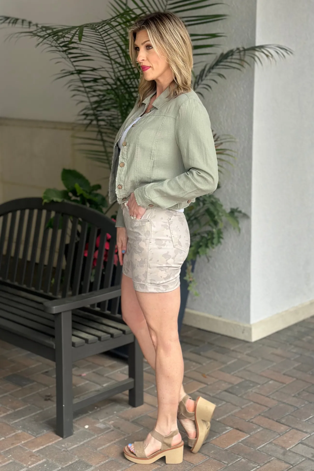 Charlie B Camo Cuffed Hem Twill Shorts