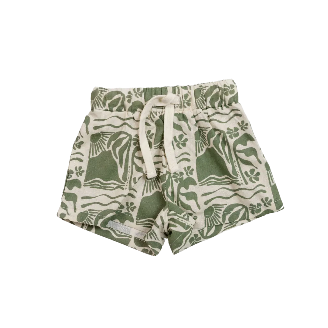 CINNAMON BABY LINEN SHORTS - OLIVE