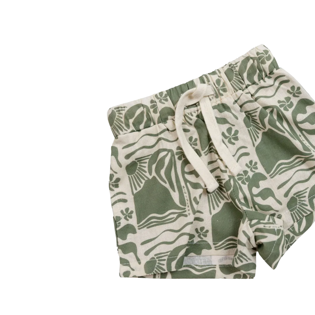 CINNAMON BABY LINEN SHORTS - OLIVE
