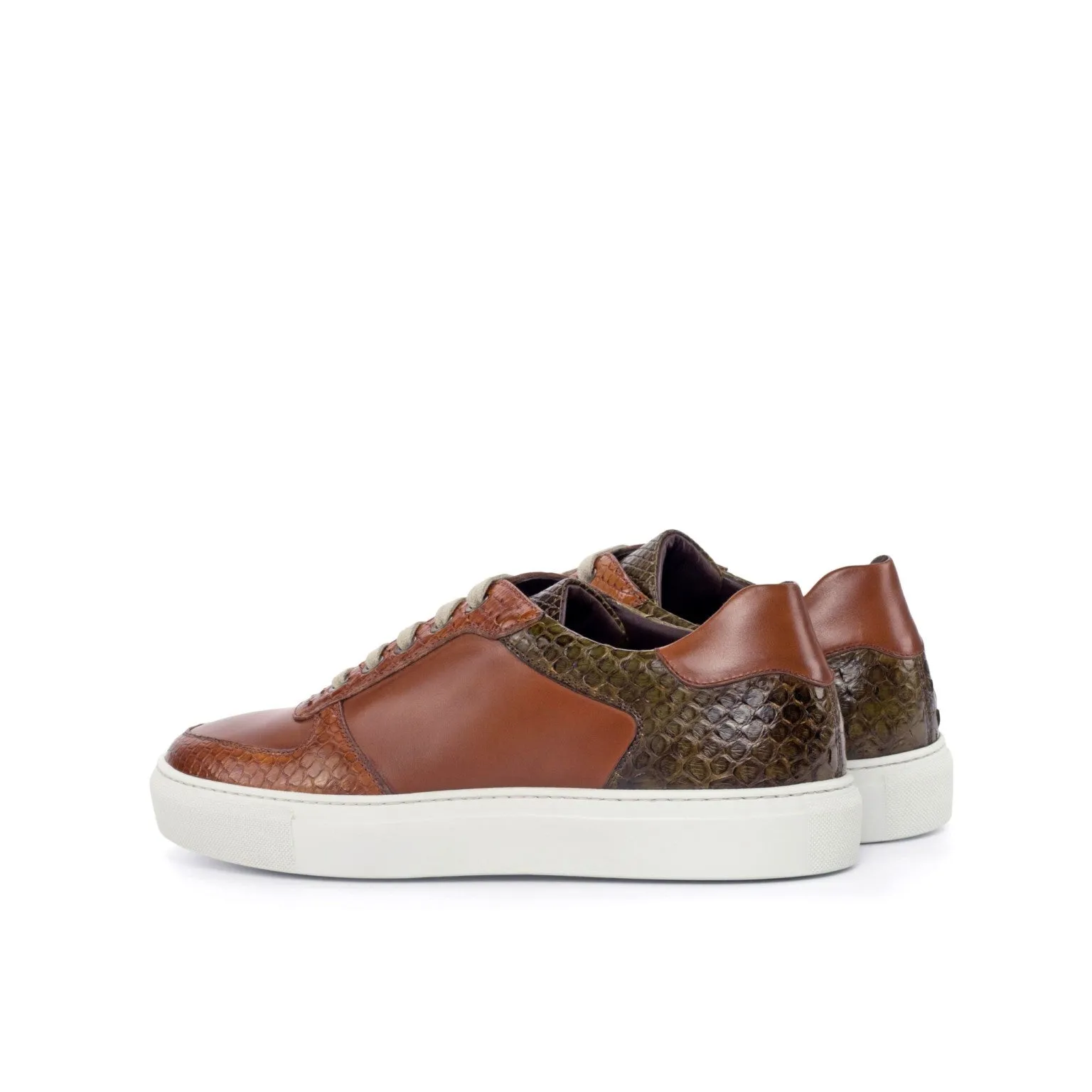 Cognac & Olive Python Low-Top Sneakers