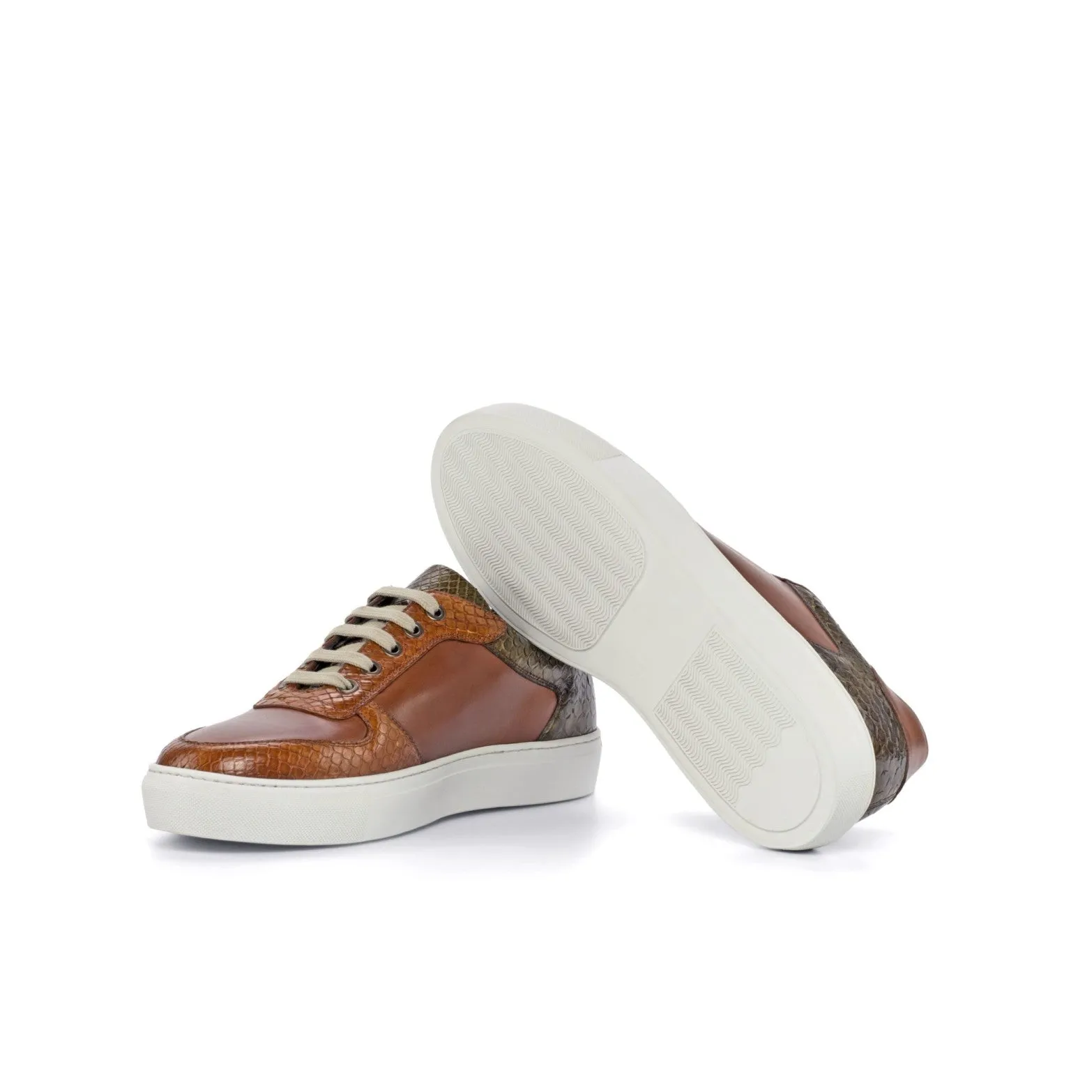 Cognac & Olive Python Low-Top Sneakers