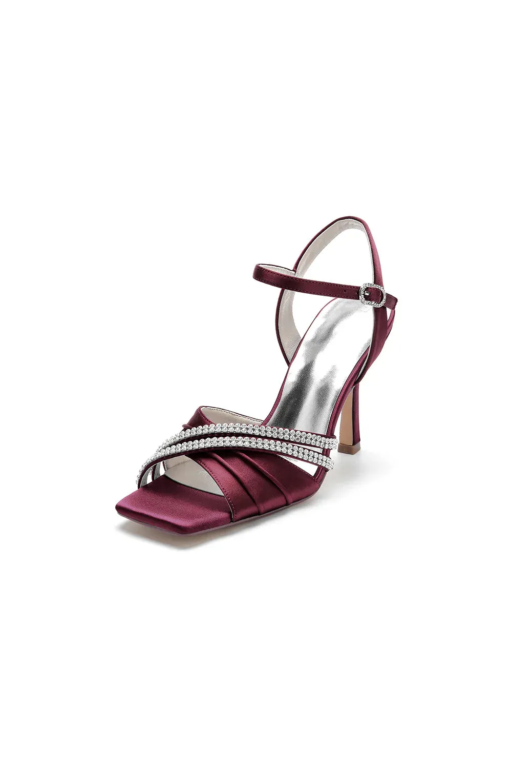 Crystal Straps Square Open Toe Chunky Heels
