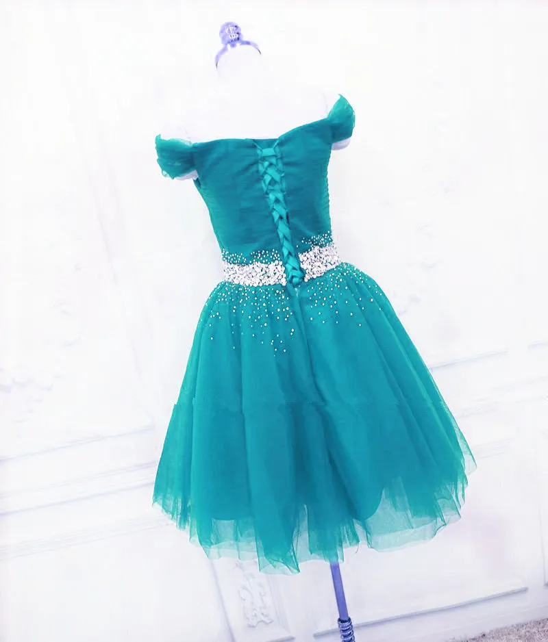 Cute Teal Blue Off Shoulder Sweetheart Prom Dress, Short Party Dress Homecoming Dress