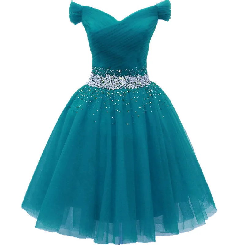 Cute Teal Blue Off Shoulder Sweetheart Prom Dress, Short Party Dress Homecoming Dress