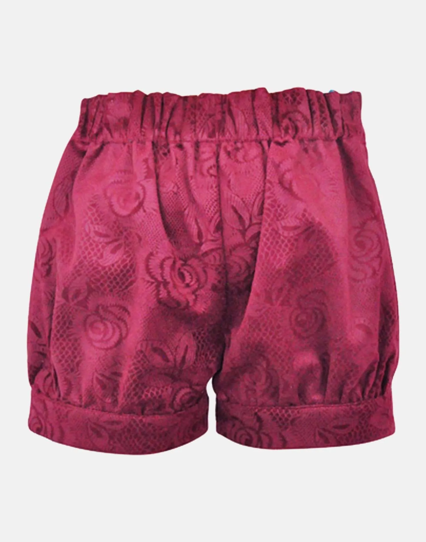 Diana: Burgundy embossed  floral shorts