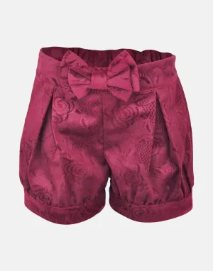 Diana: Burgundy embossed  floral shorts