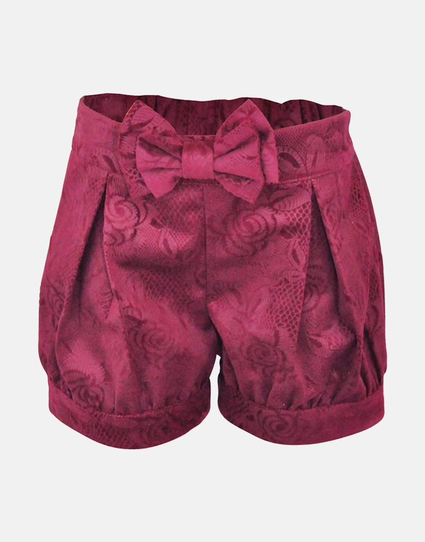 Diana: Burgundy embossed  floral shorts