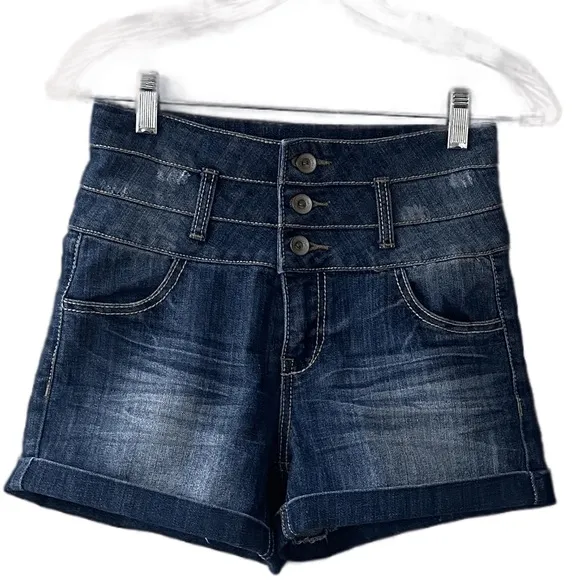 Dollhouse High Rise 3 Button Denim Cuffed Jean Shorts