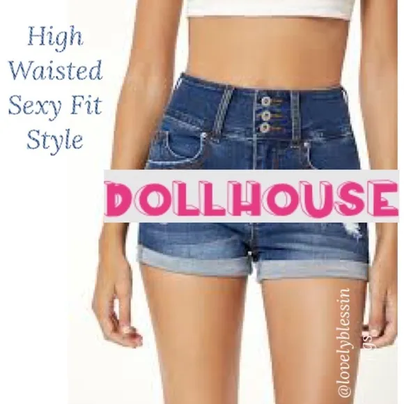 Dollhouse High Rise 3 Button Denim Cuffed Jean Shorts