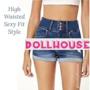Dollhouse High Rise 3 Button Denim Cuffed Jean Shorts