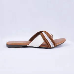 Dorthy Patent White and Tan Slides