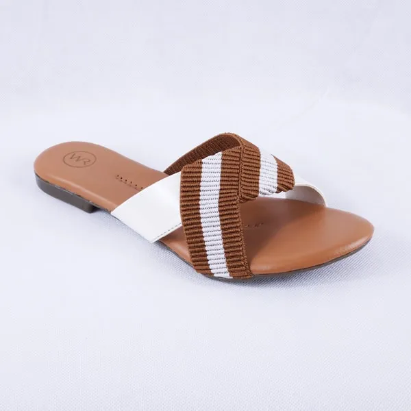 Dorthy Patent White and Tan Slides