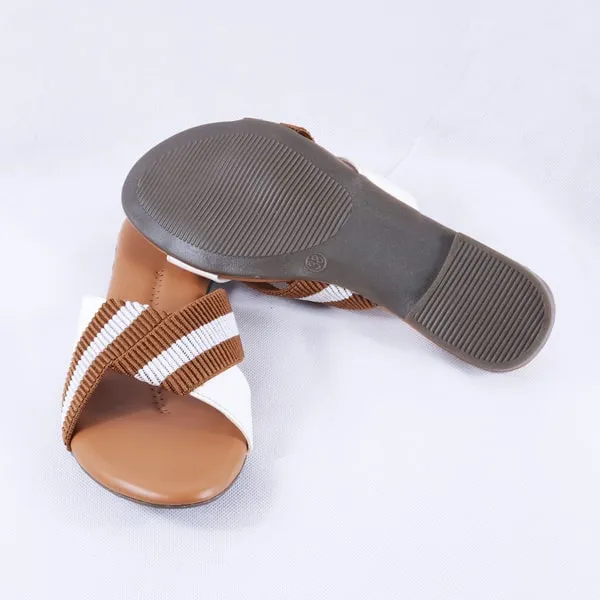 Dorthy Patent White and Tan Slides